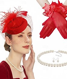 preiswerte -Handschuhe Halskette Fascinator-Hut Dame Feder Kostüm Damen Maskerade Ascot Pferderennfestival Erwachsene Kopfschmuck Ganzjahres