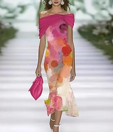 billiga -Dam Midiklänning Sheath Dress Trumpet sjöjungfru klänning A linjeklänning Elegant Semester party Dagligen Utomhus Kontor Blommig Grafisk Kortärmad kall axel Rodnande Rosa