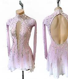 preiswerte -Eiskunstlaufkleid Damen Eislaufen Kleid Rosa Patchwork Offener Rücken Spandex Netzstoff Hohe Elastizität Training Wettbewerb Eiskunstlaufkleidung Klassisch Kristall / Strass Langarm Eislaufen