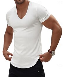 ieftine -Bărbați Tricou Cămașă musculară Tricou din tricot cu nervuri Mânecă scurtă În V Vară Primăvară Toate Sezoanele Simplu Designer De Bază Contemporan modern Striat Casual Vacanță Stradă Negru Alb Gri