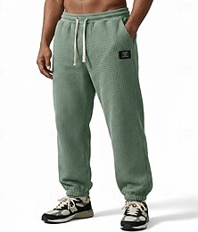 お買い得  -男性用 ワッフル ジョガー ズボン カジュアルパンツ ワッフルパンツ ドローストリング 純色 履き心地よい 全長 カジュアル 日常 アウトドア 旅行度假风 ファッション ブラック アーミーグリーン 伸縮性あり