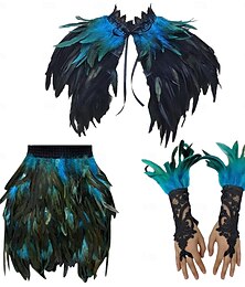 abordables -Carnaval 2026 Accessoires de Carnaval de Rio Samba Set de Costume 3Pcs Femme Plumes  Cape Châle en Plumes Gothiques Jupe Mini  Longs Poignets en Dentelle Costume de Performance Festival Brésilien