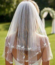 abordables -Voile de mariée en tulle de polyester pour femme, orné de papillons et de perles, élégant et à plusieurs couches, léger et doux, parfait pour les mariées, les mariages, les réceptions et les soirées formelles.
