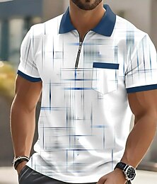 cheap -Men's Geometric Polo Shirts Short Sleeve Polo Shirts Lapel Casual Outdoor Holiday Daily Wear Pocket 3D Print Spring & Summer Blue Black Purple