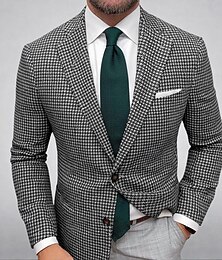 abordables -Hombre Chaqueta americana Chaqueta deportiva Cuello de cierre Exterior Casual Pata de gallo A cuadros Negro Amarillo Verde Claro A Medida Dos botones de un solo pecho