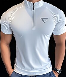 cheap -Men's Solid Colored Running T-Shirt Compression Shirt Running Shirt Zip Up Short Sleeve Top Summer Spring Fall Quick Dry Compression Moisture Wicking Gym Workout Active Training Exercise Sportswear