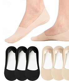abordables -6 pares de calcetines finos invisibles de nailon para mujer, antideslizantes, de corte bajo, con forro invisible, calcetines finos de seda para zapatos planos y mocasines ligeros.