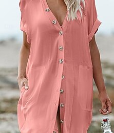 economico -Per donna Mini Abito Abito Bianco Abito da Spiaggia Abito nero Abito Camicia Elegante Moda Classico Quotidiano All'aperto Spiaggia Vestibilità comoda Semplice Manica Corta Scollo a V Nero Bianco Rosa