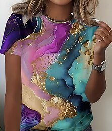 voordelige -Dames T-shirt Afdrukken Ombre Grafisch Vintage Stijlvol Klassiek Korte mouw Strakke ronde hals Normale tops Dagelijks Marineblauw Marine Blauw Paars Goud Groen Zomer Lente