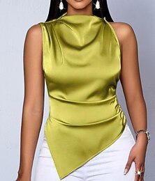 economico -Per donna Camicia Camicia in raso Blusa Maglietta senza maniche Asimmetrico Semplice Elegante Classico Moderno Senza Maniche Collo Alto Top Regolari Quotidiano Ferie Uscire Giallo Azzurro cielo Verde