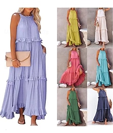 economico -Per donna Abito maxi Abito Bianco Abito da Spiaggia Vestito a ruota Elegante Vintage Moda Quotidiano All'aperto Spiaggia Vestibilità comoda Semplice Senza Maniche Girocollo Bianco Giallo Rosa Viola