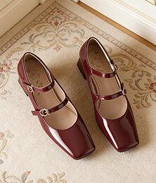 billiga -Gröna damklackade Mary Jane-klackar i lackkonstläder – vintage pumps med fyrkantig tå, dubbel rem och guldfärgade spännen, retro elegant stil från 1950-talet för vardagliga och semiformella tillfällen