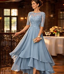 abordables -Robe de fête asymétrique en A robe cocktail robe invité au mariage robe mère de la mariée manches ¾ décolleté bateau élégante simple formelle invité au mariage avec couleur unie