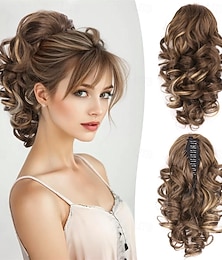 זול -קוקו קליפס לנשים - תוספות שיער קוקו מתולתל 12 אינץ', תוספות שיער קוקו גלי, קוקו תוספות שיער סינתטי, קוקו קליפס