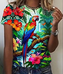 お買い得  -女性用 Tシャツ プリント グラフィック 動物 鳥 ヴィンテージ スタイリッシュ クラシック 半袖 クルーネック レギュラートップス 日常 週末 ブルー グリーン 夏 春