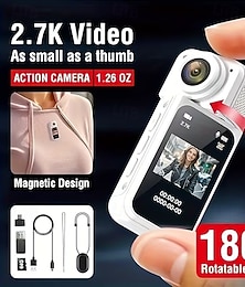 preiswerte -2,7K Ultra-HD-Daumenkamera, 1,47-Zoll-IPS-Display, Loop-Aufnahme, tragbare Mini-Vlog-Kamera mit Magnethalterung, ideal für Sport, Reisen, Familienmomente und Abenteuer