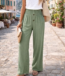 preiswerte -Damen Hose aus Baumwollleinen Weites Bein Chinos Hosen Hose Urlaub Streetwear Basic Volle Länge Mittlere Taillenlinie Einfach Tasche Elastischer Bund Bequem Komfort Mikroelastisch Outdoor Urlaub