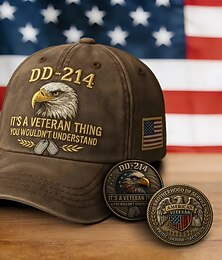 abordables -Gorra de veterano DD-214 para hombre con 2 monedas conmemorativas. Gorra de béisbol militar retirada con estampado digital y gráfico de águila calva. Gorra informal ajustable "It's a veteran thing"
