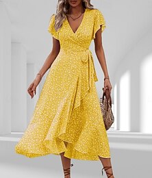 economico -Per donna Abito Midi Vestito Casual Abito a Portafoglio Abito Floreale Elegante Moda Moderno All'aperto Vacanza Uscire Vestibilità regolare Floreale Manica Corta Scollo a V Nero Rosa Cammello Viola