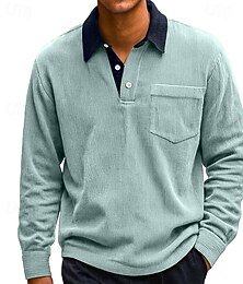 Недорогие -Муж. Вельветовая рубашка Рубашка для гольфа Повседневные Офис Лацкан Длинный рукав Классический Современное Контрастных цветов Пуговицы Весна Осень Стандартный