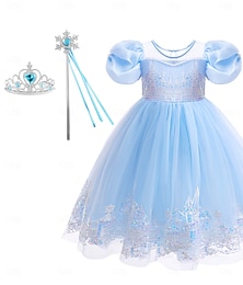 abordables -Semaine du livre 2026 : Déguisement de princesse Elsa de La Reine des Neiges pour petites filles, couleur unie, manches courtes, style décontracté et tendance, en polyester, idéal pour l'été et le printemps (à partir de 4 ans), bleu