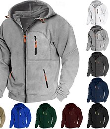 abordables -Homme Sweat à capuche Sweat à capuche zippé intégral Sweat à capuche en polaire Noir Blanche Vin bleu marine Bleu Roi À capuche Uni Fermeture éclair Avec Poches Sport & Loisir Quotidien Fête Polyester