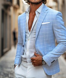 Недорогие -Муж. Блейзер Легкое пальто Повседневные Пляж Элегантный стиль Мода Лето Весна Полиэфир В клетку Легкость Шахматный узор На каждый день Однобортный с 1 пуговицей Блейзер Синий Розовый