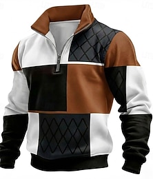 economico -Felpa da uomo con cerniera a un quarto, motivo geometrico a blocchi di colore, patchwork, collo alto, abbigliamento casual, abbigliamento s m l xl xxl xxxl