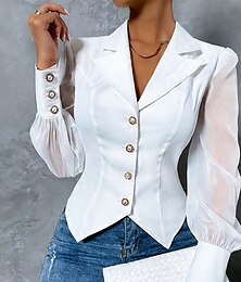 abordables -Femmes Chemise habillée Chemise Boutonnée Chemisier Tunique Maille Boutons Couleur Unie Uni Élégant Mode Formel manche longue Col Rabattu Hauts Réguliers Quotidien Travail Sortir Noir Blanche Ét