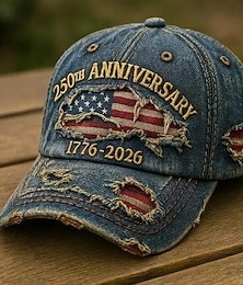 abordables -Casquette de baseball en denim délavé, drapeau américain, commémorant le 250e anniversaire des États-Unis. Chapeau vintage USA 1776-2026, casquette patriotique pour la fête de l'indépendance, chapeau