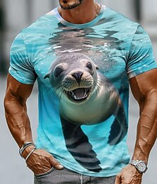 baratos -Homens Animal Engraçado Camiseta Manga Curta Camiseta Impressão 3D Gola Redonda Camisa Exagerado Designer Festa Feriado Azul Azul 2# Verão Primavera Roupa S M L XL XXL XXXL