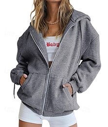abordables -Sudadera con capucha de gran tamaño para mujer, con cremallera, manga larga, informal, con bolsillos, para uso diario en la calle, en varios colores