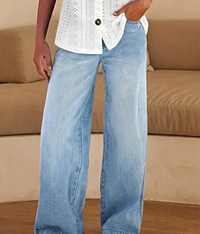 economico -Per donna Jeans Gamba larga Moda Streetwear Lunghezza intera Vita Alta Semplice Tasca Comodo Morbido Confortevole Micro-elastico All'aperto Streetwear Blu Primavera & Autunno Primavera, Autunno