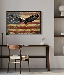 abordables -Arte de pared de águila calva y bandera estadounidense - pintura patriótica en lienzo enmarcada o sin enmarcar lista para colgar