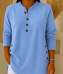 お買い得  -女性用 Tシャツ ティートップ ボタン 平織り エレガント ファッション クラシック 長袖 Ｖネック レギュラートップス 日常 お出かけ 週末 ブラック ホワイト ピンク ネイビーブルー グレー 春 秋