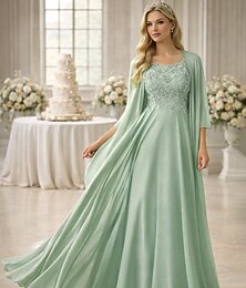 abordables -Deux Pièces Ensembles de Robes Longueur au sol Robe d'invité de mariage Robe de Mère de Mariée  Sans manches Col carré Élégant Simple Formel robe demoiselle d honneur Soirée Formelle Chiffon avec
