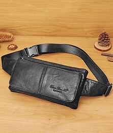 economico -Marsupio e tracolla da uomo in vera pelle, nero e caffè, marsupio multiuso per casual, viaggi, attività all'aperto, spostamenti quotidiani e stile di vita cittadino