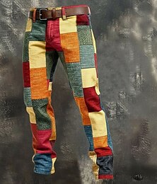 billiga -Herr Geometrisk Färgblock Lappverk Långbyxor Kostymbyxor Medium Midja Ledigt Utomhus Semester Slim fit-byxor med fickor Vår Höst 3D-tryck Blå Orange Grön