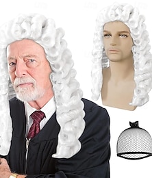 abordables -Perruque de juge blanche pour hommes costumes de plaideurs cosplay perruques coloniales pour hommes