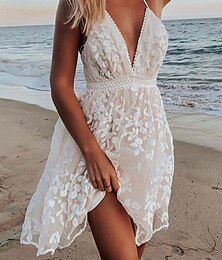 economico -Per donna Mini Abito Abito Bianco Abito da Spiaggia Vestito da Festa Abito Sottoveste Elegante Moda Classico Quotidiano All'aperto Spiaggia Vestibilità regolare Floreale Semplice Senza Maniche Scollo