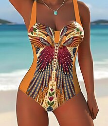preiswerte -Damen Badeanzug Einteiler Slips Bademode Elegant Urlaub Grafik Paisley-Muster V Ausschnitt Ärmellos Badeanzüge