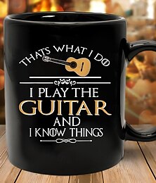 baratos -Caneca engraçada para presente: "É isso que eu faço, eu toco guitarra e sei das coisas". Caneca de cerâmica preta para café, caneca divertida para amantes da música, presente para guitarristas,