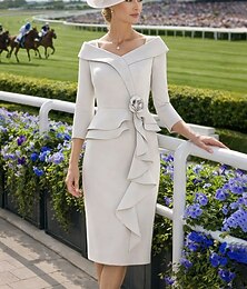 abordables -Robe Ensembles de Robes Longueur thé Robe d'invité de mariage Robe de Mère de Mariée  Manche 3/4 Col en V Élégant ancien Simple Formel robe demoiselle d honneur Tissu Extensible avec Volants en