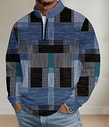 abordables -Hombre Bloque de color Geométrico Polo Manga Larga Cuello Mao Ropa Deportiva Vacaciones Ropa Deportiva Casual Diario Impresión 3D Primavera Otoño Azul Piscina Morado Marrón