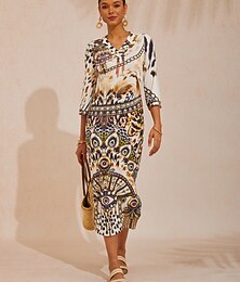 abordables -robe maxi stretch vintage à imprimé léopard