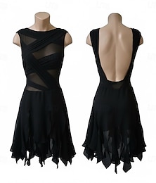 preiswerte -Eiskunstlaufkleid Damen Eislaufen Kleid Schwarz Patchwork Offener Rücken Dehnbar Training Wettbewerb Eiskunstlaufkleidung Klassisch Kristall / Strass Ärmellos Eislaufen Eiskundstlauf