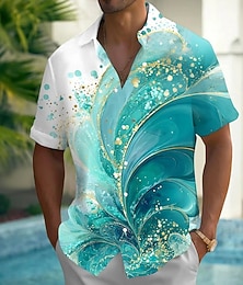 abordables -Homme Océan Marbre Art abstrait Chemise hawaïenne Chemise Boutonnée Chemise Aloha Manche Courte Hawaïen Occasionnel Vacances Été Printemps Col Rabattu Impression 3D chemises à col Une poche avant