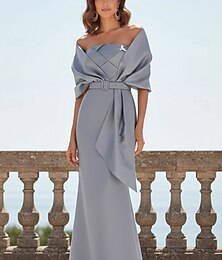 abordables -Ligne A Longueur au sol Robe d'invité de mariage Robe de Cérémonie Robe de soirée Robe de Mère de Mariée  Sans manches Sans bretelles Élégant Formel robe demoiselle d honneur Satin avec Couleur Unie