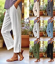 abordables -Femmes Pantalon en coton et lin Chinos Vacances Streetwear Basique Longueur complète Taille moyenne Uni Avec Poches Taille Élastique Confortable Confort Non Elastique Quotidien Extérieur Vacances