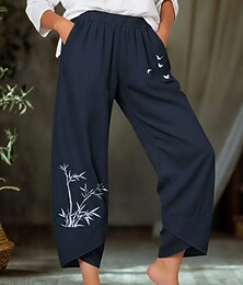 abordables -Mujer Pantalones de verano 100% Algodón Pantalones Ligeras Casual Hasta el Tobillo Tiro Bajo Estampados Bolsillo Transpirabilidad Cómodo Rígido Casual Diario Fin de semana Azul marino Negro Color